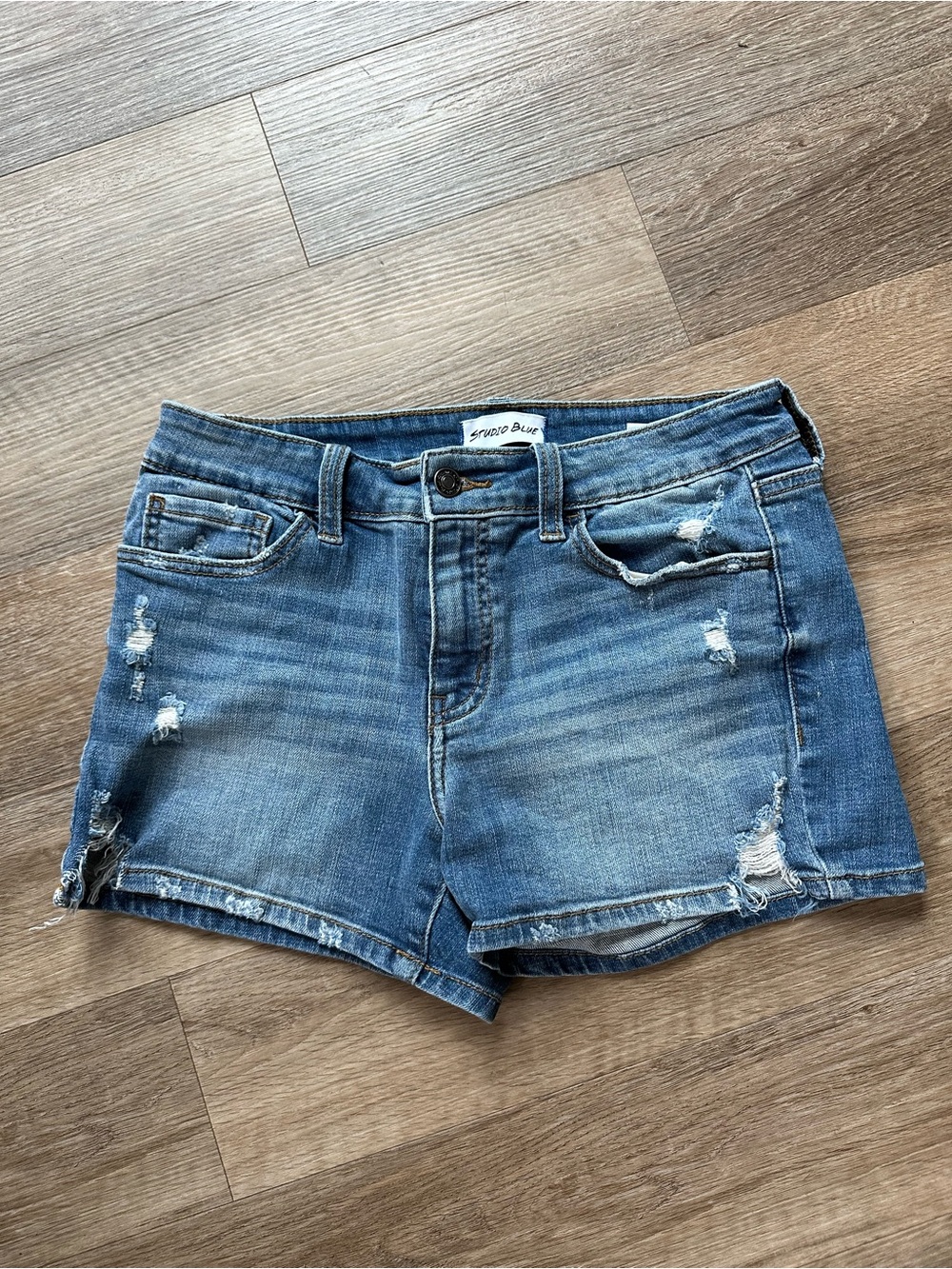 Studio Blue Medium Blue Distressed Denim Jean Shorts
